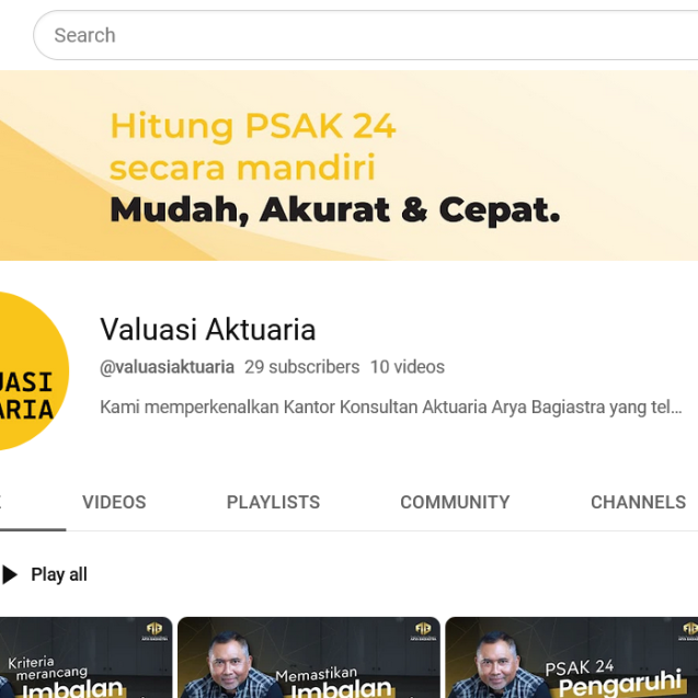 Valuasi Aktuaria YouTube video thumbnail showcasing PSAK 24 introduction.